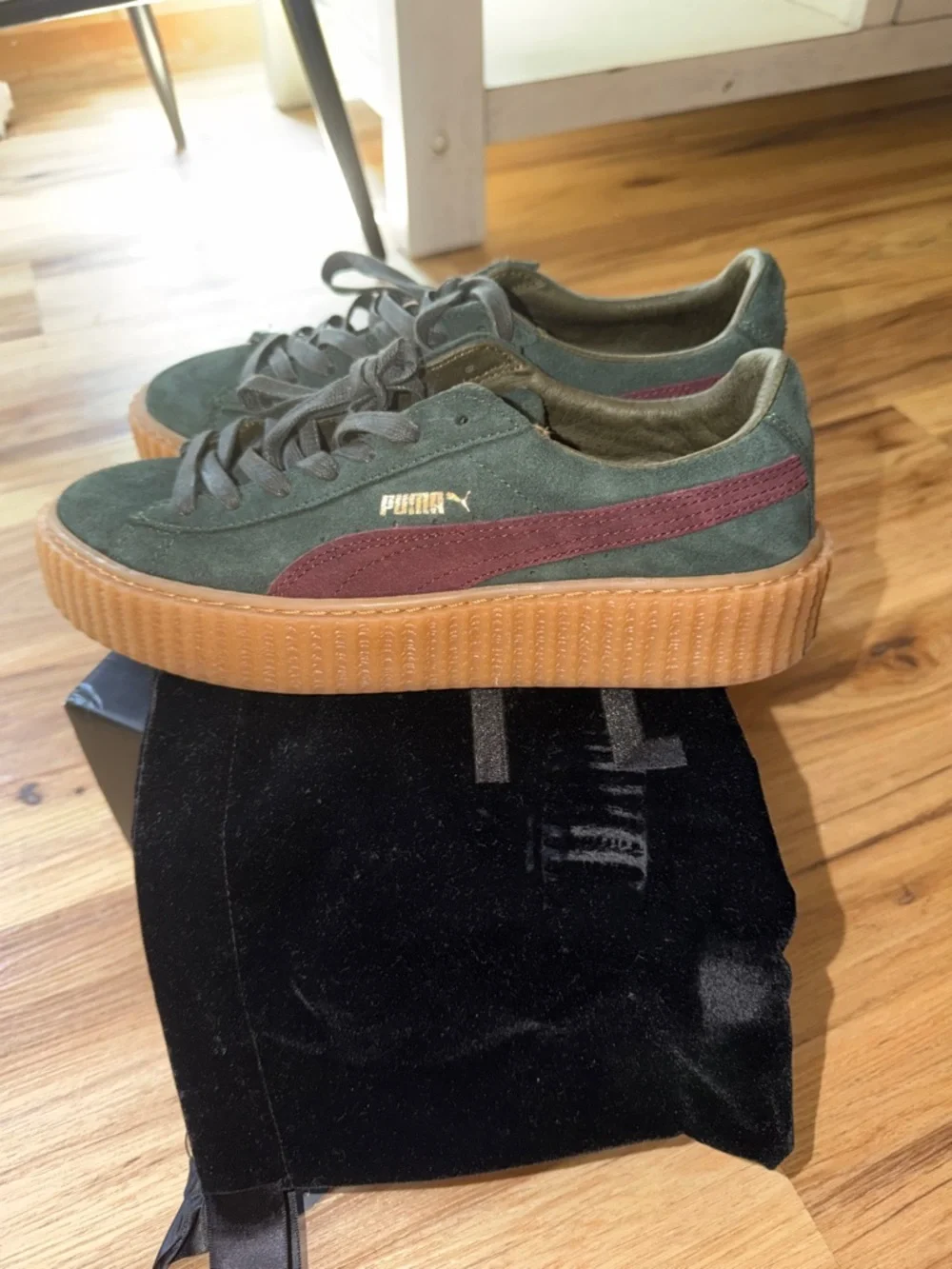 Fenty x Puma green / burgundy suede sneaker